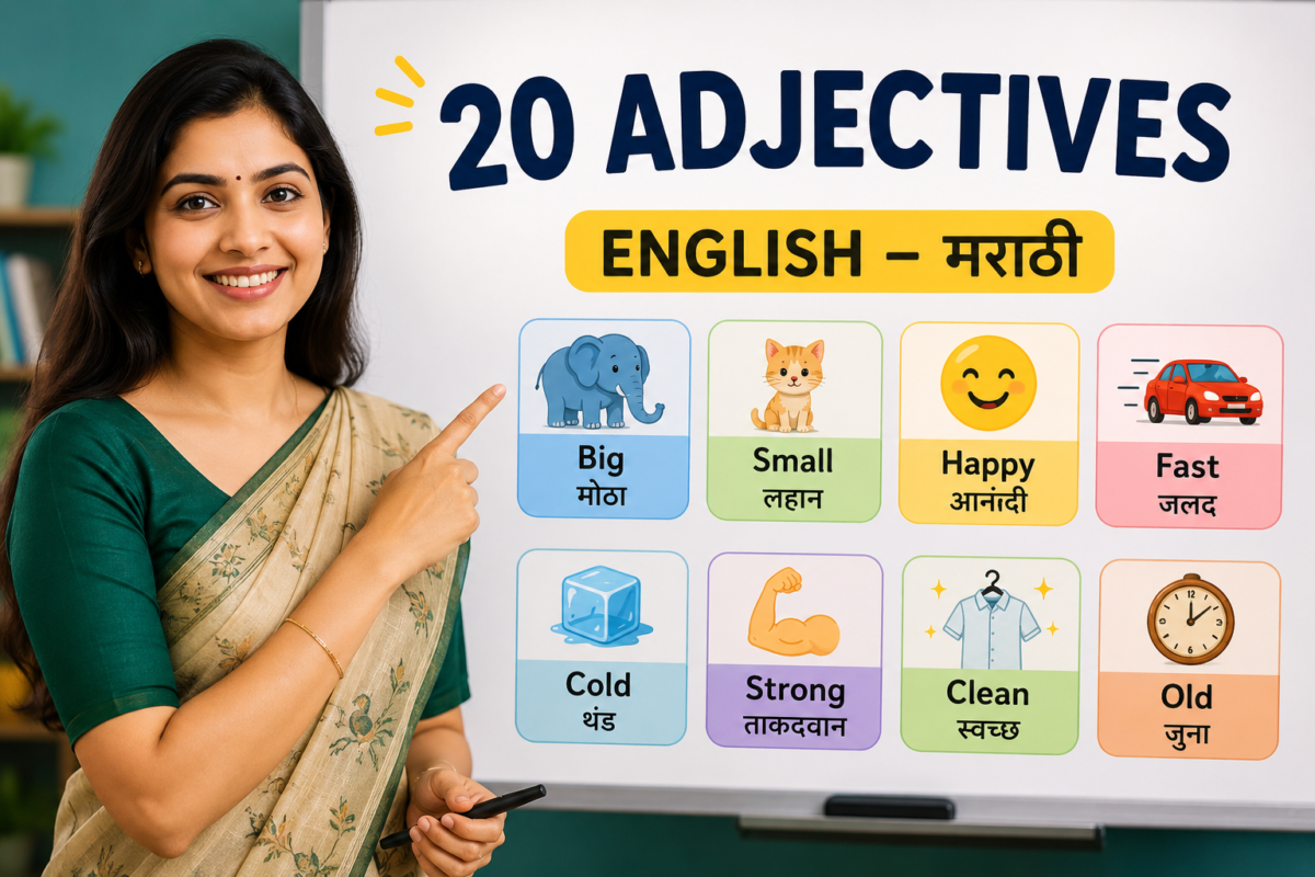 20 Important Adjectives with Marathi Meaning | विशेषणे मराठी अर्थासह