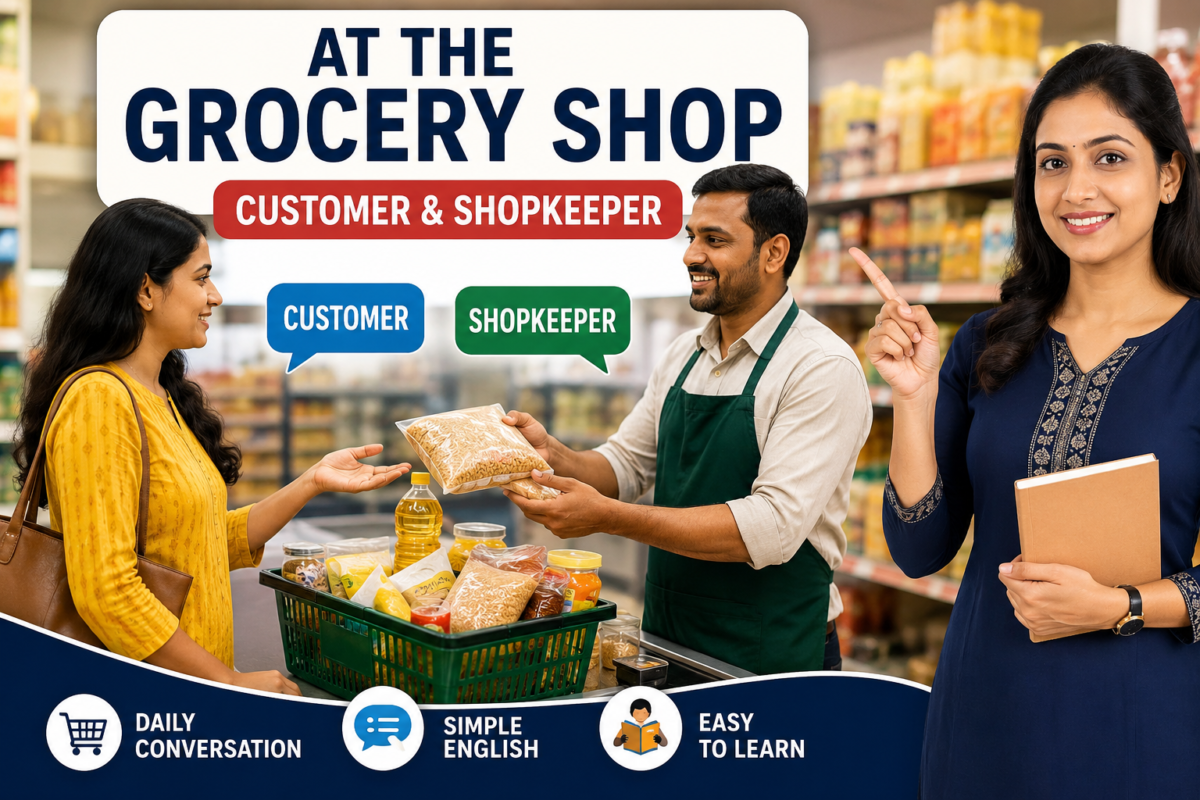 At the Grocery Shop – Customer & Shopkeeper Conversation (मराठी अर्थासह)