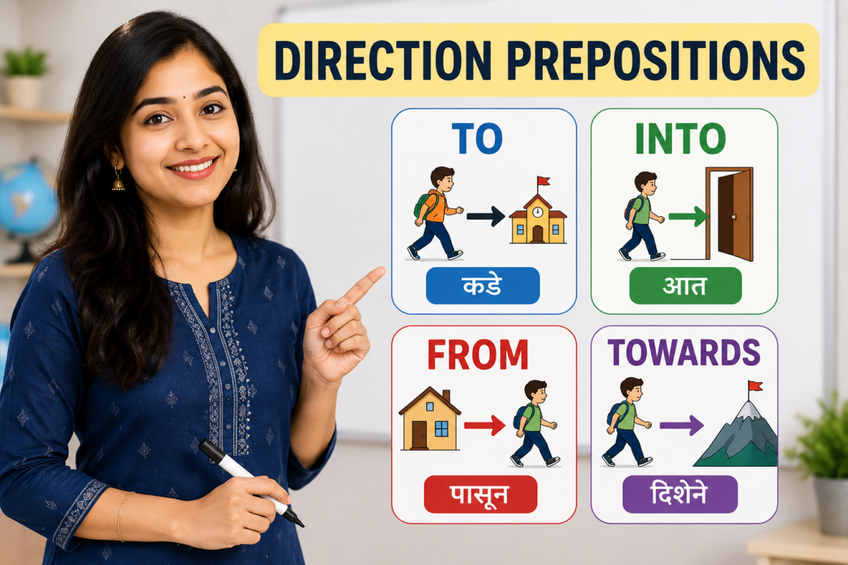 Direction Prepositions म्हणजे काय? | To, Into, From, Towards चा सोप्या मराठीत वापर