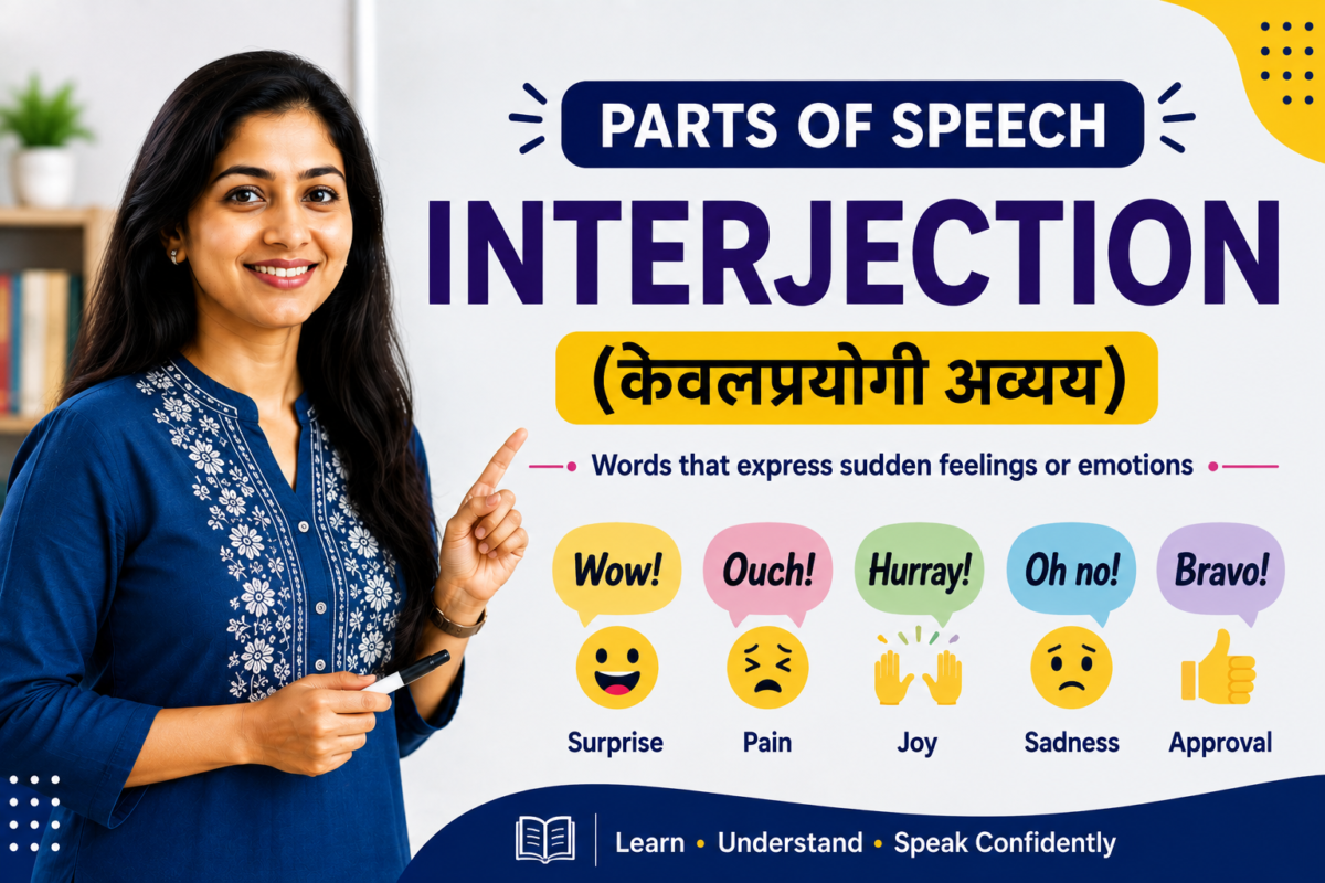 Interjection (केवलप्रयोगी अव्यय) in Marathi | Interjection म्हणजे काय? प्रकार, नियम, उदाहरणे, Daily Use Sentences आणि Common Mistakes