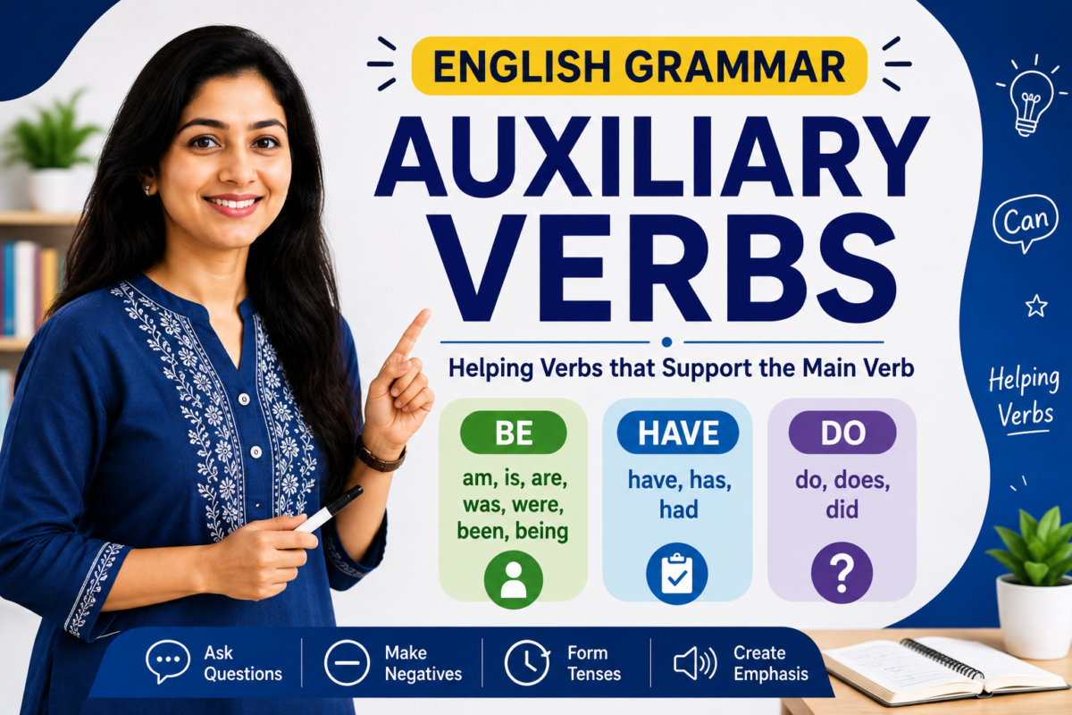 Auxiliary Verbs (सहाय्यकारी क्रियापदे) in Marathi | Auxiliary Verb म्हणजे काय? प्रकार, नियम, उदाहरणे, Daily Use Sentences आणि Common Mistakes