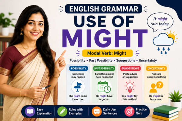 Use of Might in English Grammar | Might चा वापर कसा करावा? Rules, Examples, Daily Use Sentences आणि Common Mistakes
